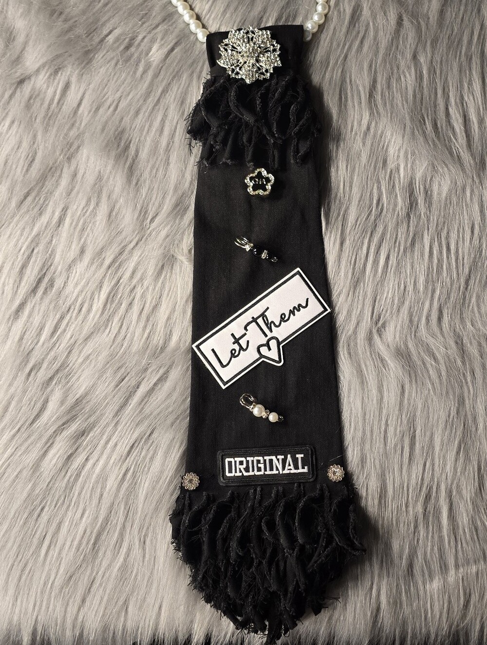 Custom Black Distressed Denim Necktie Necklace